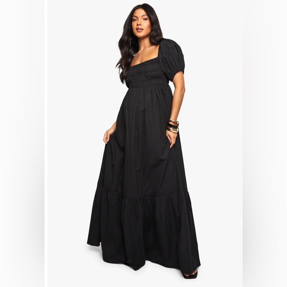 Boohoo Black Puff Sleeve Maxi Dress